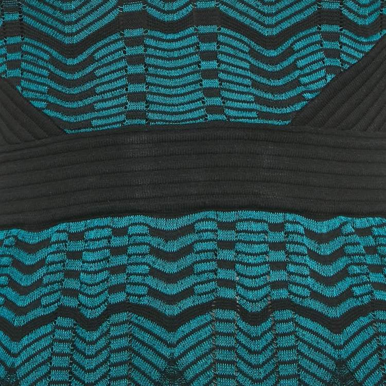 Pre Owned M Missoni Blue Patterned Knit Mini Dress S