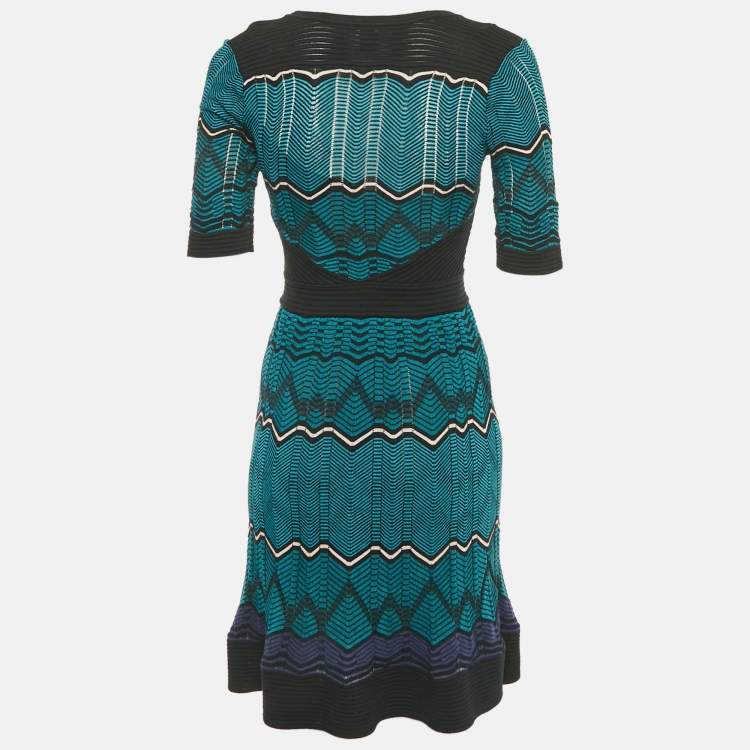 Pre Owned M Missoni Blue Patterned Knit Mini Dress S