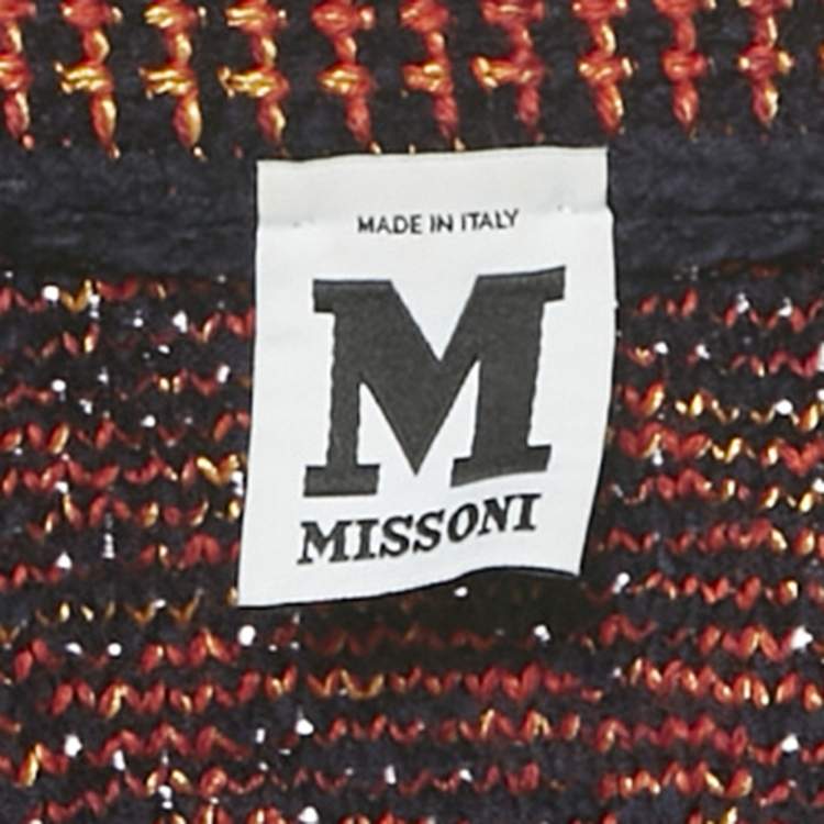 Pre Owned M Missoni Navy Blue / Red Knit Coat S