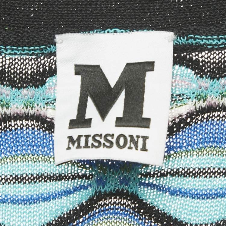 Pre Owned M Missoni Black/Blue Patterned Knit Button Front Cardigan M