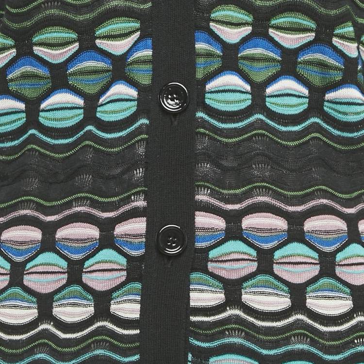 Pre Owned M Missoni Black/Blue Patterned Knit Button Front Cardigan M