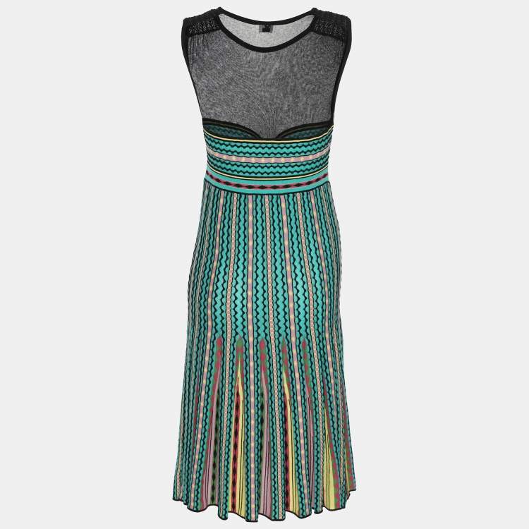 مملوكة مسبقًا M Missoni Multicolor Stretch Knit Sleeveless Midi Dresses S