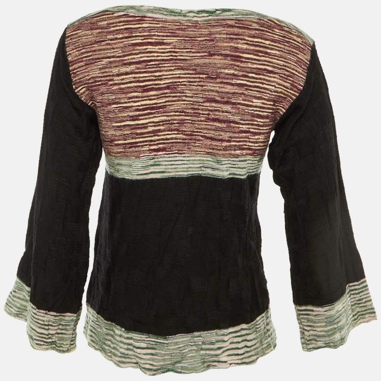 Pre Owned M Missoni Black Striped Merino Wool Knit Long Sleeve Top M