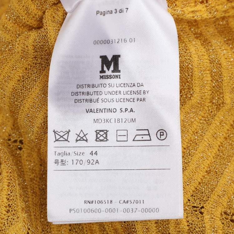 Pre Owned M Missoni Yellow Lurex Knit Top M
