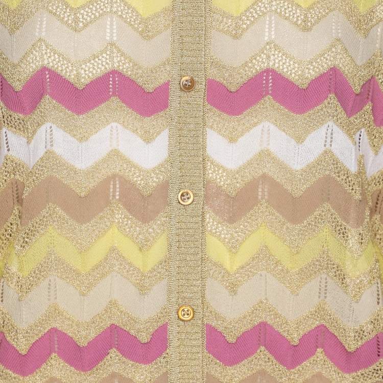 Pre Owned M Missoni Multicolor Lurex Knit Button Front Top L