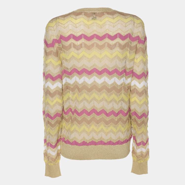 Pre Owned M Missoni Multicolor Lurex Knit Button Front Top L