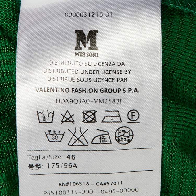 Pre Owned M Missoni Green Knit Open Front Cardigan L