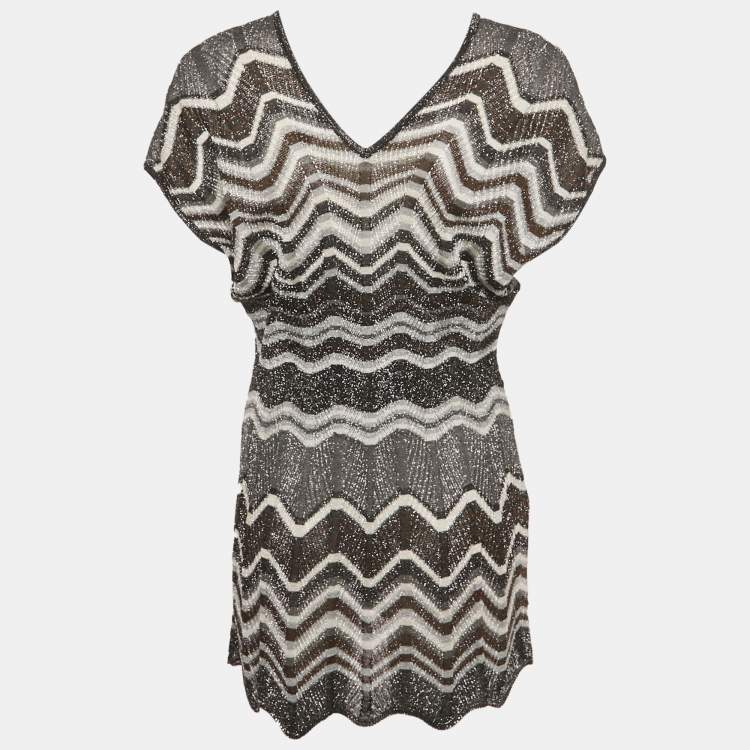 Pre Owned M Missoni Black Patterned Lurex Knit Top L
