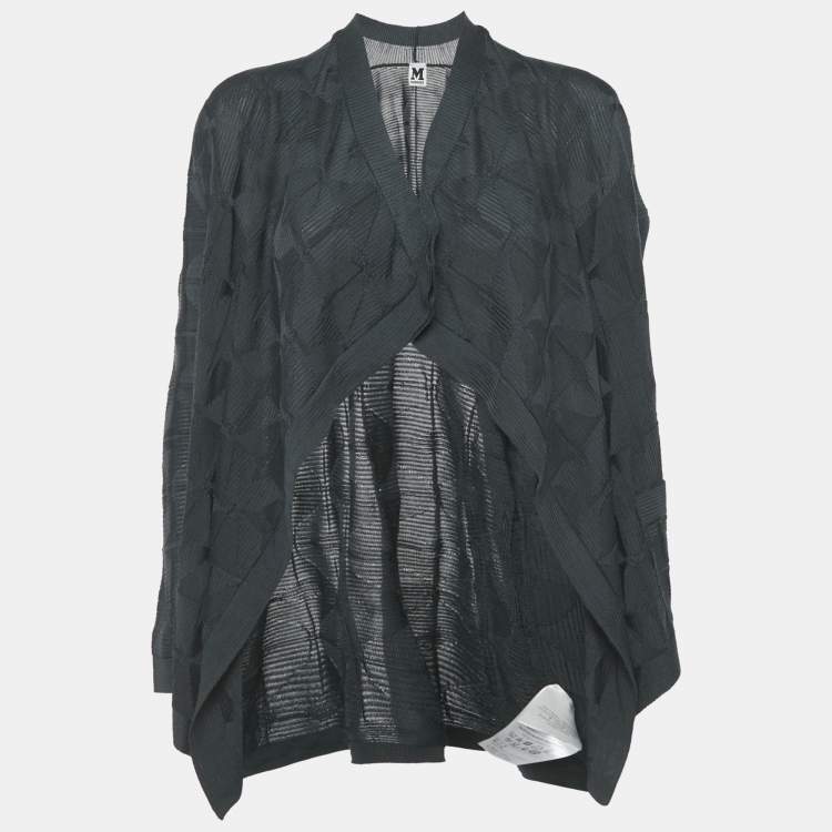 Pre Owned M Missoni Black Patterned Wool Knit Open Shrug S