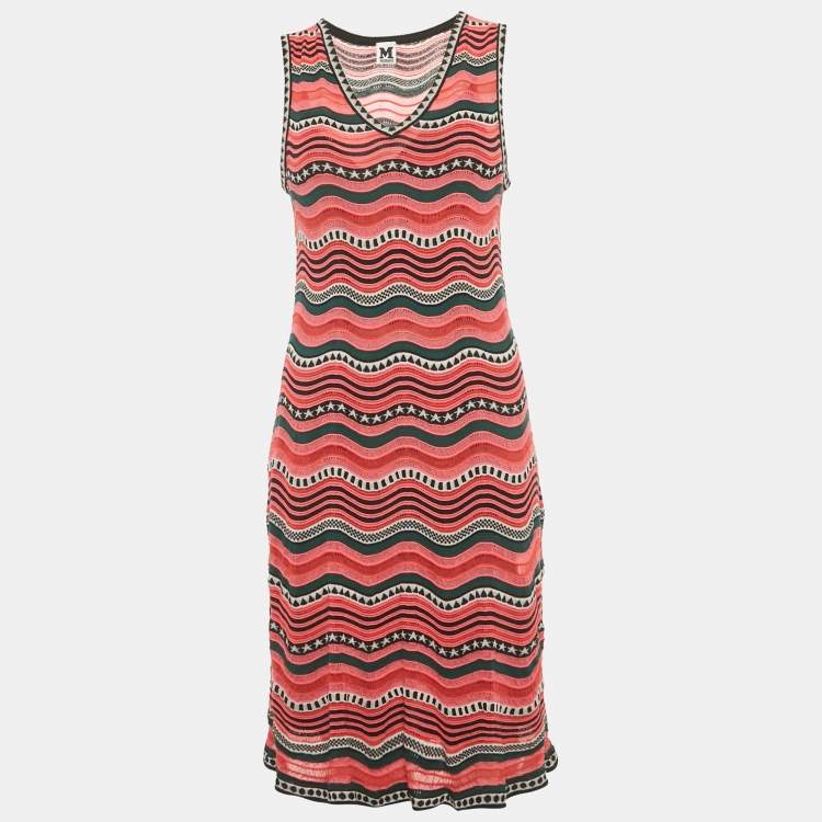Pre Owned M Missoni Multicolour Striped Stretch Knit Mini Dress M