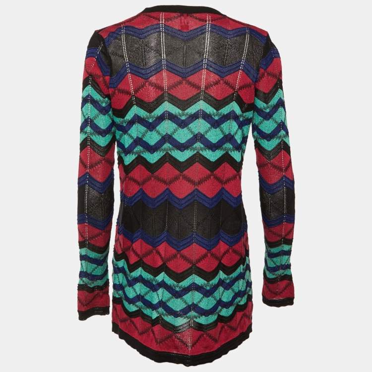 Pre Owned M Missoni Multicolor Chevron Knit Open Front Cardigan S