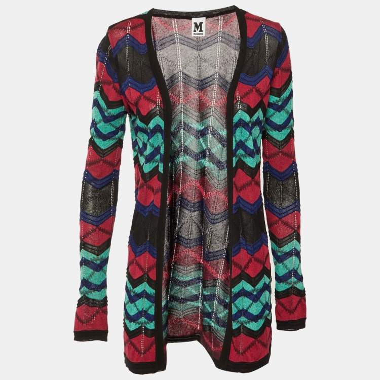 Pre Owned M Missoni Multicolor Chevron Knit Open Front Cardigan S