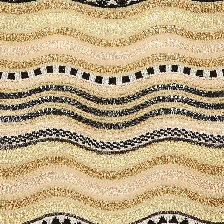 Pre Owned M Missoni Beige Metallic Wavy Knit Top S
