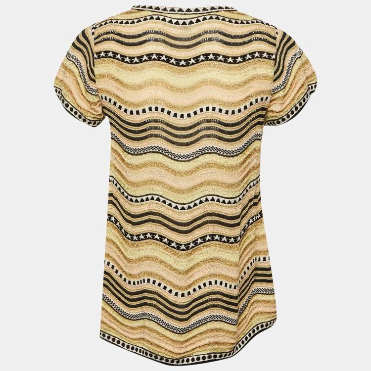 Pre Owned M Missoni Beige Metallic Wavy Knit Top S