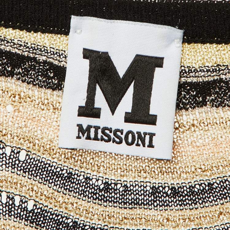 Pre Owned M Missoni Beige Metallic Wavy Knit Top S