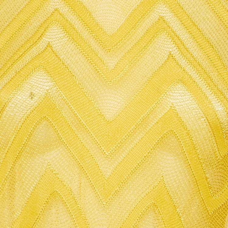 Pre Owned M Missoni Yellow Chevron Knit Sheer Top L