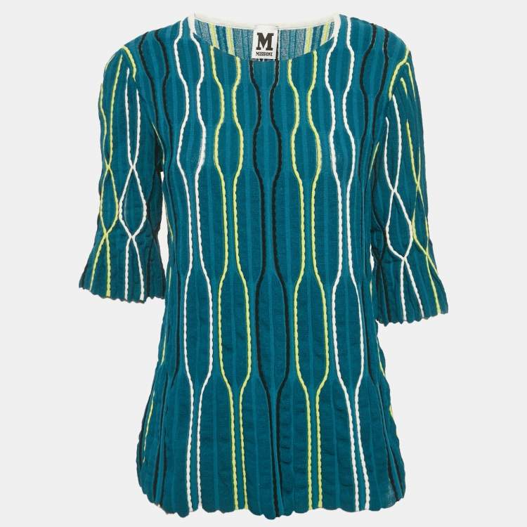 Pre Owned M Missoni Sea Green Wave Pattern Knit T-Shirt L