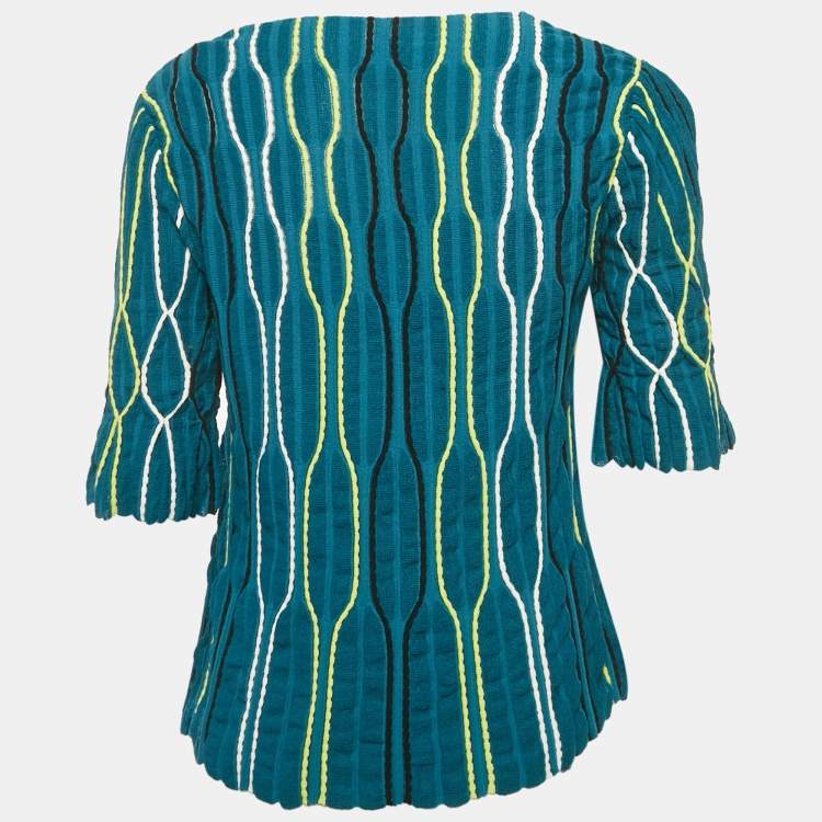 Pre Owned M Missoni Sea Green Wave Pattern Knit T-Shirt L
