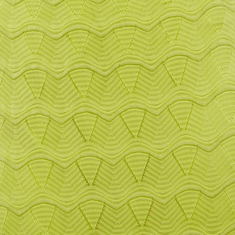 Pre Owned M Missoni Neon Green Wool Blend Knitted Maxi Skirt L