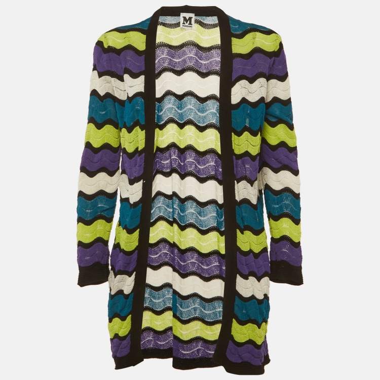 Pre Owned M Missoni Multicolor Chevron Knit Open Front Cardigan L