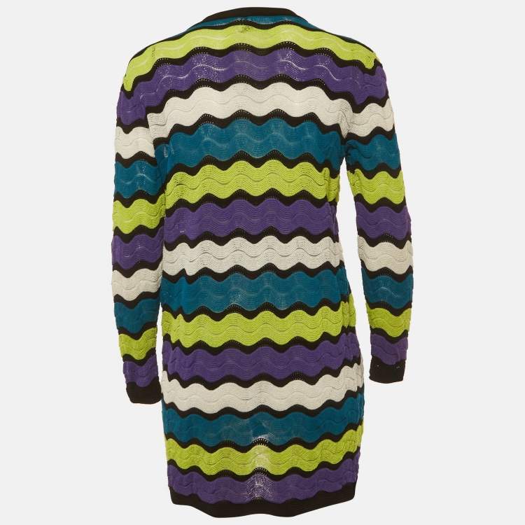 Pre Owned M Missoni Multicolor Chevron Knit Open Front Cardigan L