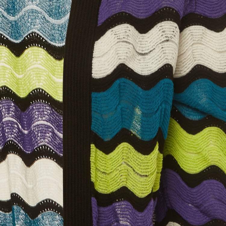 Pre Owned M Missoni Multicolor Chevron Knit Open Front Cardigan L