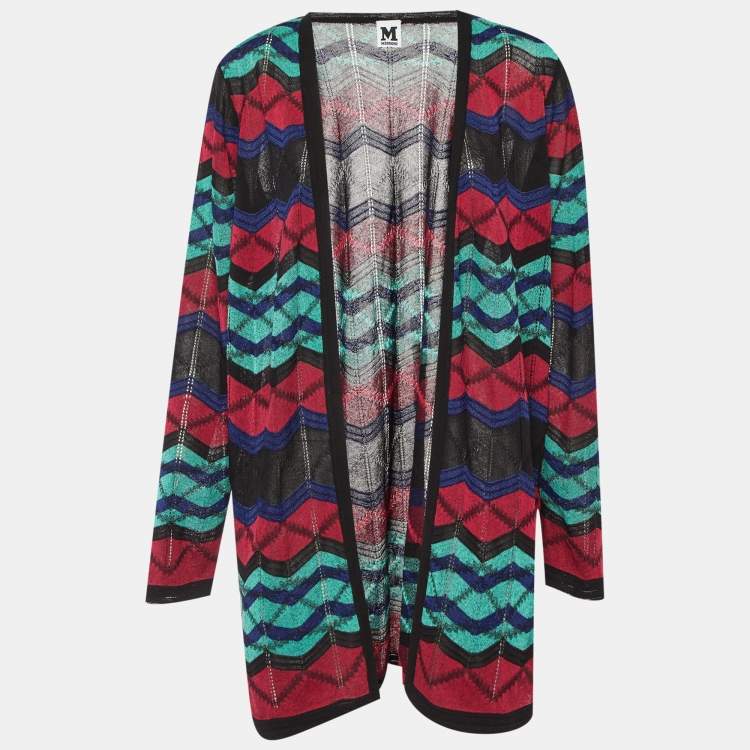 Pre Owned M Missoni Multicolor Chevron Knit Open Front Cardigan L