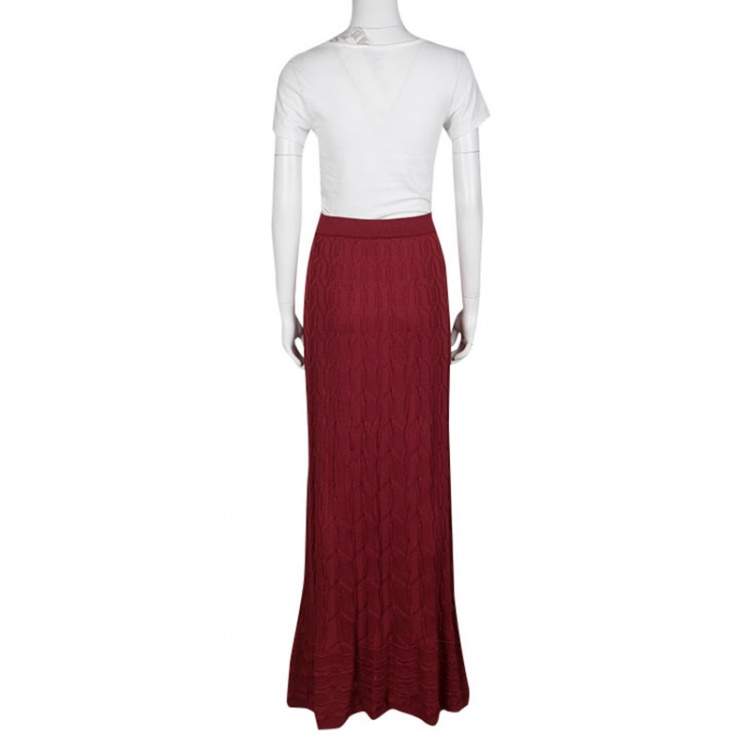 Pre Owned M Missoni Maroon Patterned Knit Maxi Skirt M