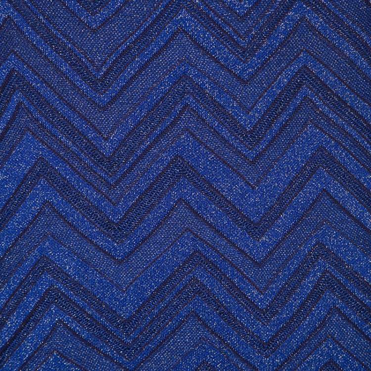 Pre Owned M Missoni Navy Blue Lurex Knit Chevron Pattern Maxi Skirt M