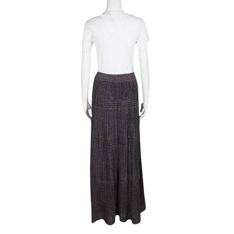 Pre Owned M Missoni Purple Lurex Perforated Knit Pleated Skirt M