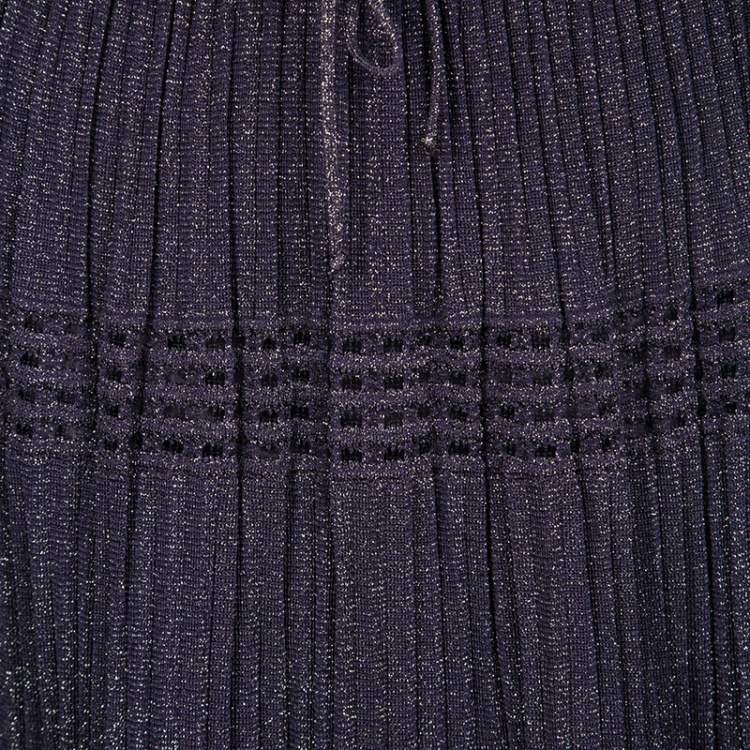 Pre Owned M Missoni Purple Lurex Perforated Knit Pleated Skirt M