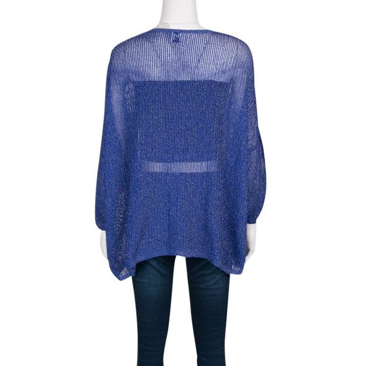 Pre Owned M Missoni Blue Lurex Perforated Knit Oversized Top S