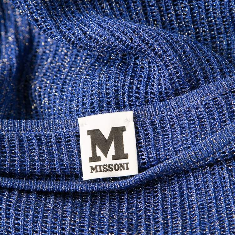 Pre Owned M Missoni Blue Lurex Perforated Knit Oversized Top S