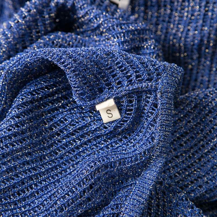 Pre Owned M Missoni Blue Lurex Perforated Knit Oversized Top S