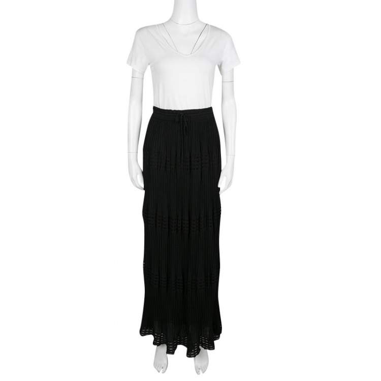 Pre Owned M Missoni Black Lurex Perforated Knit Pleated Skirt M