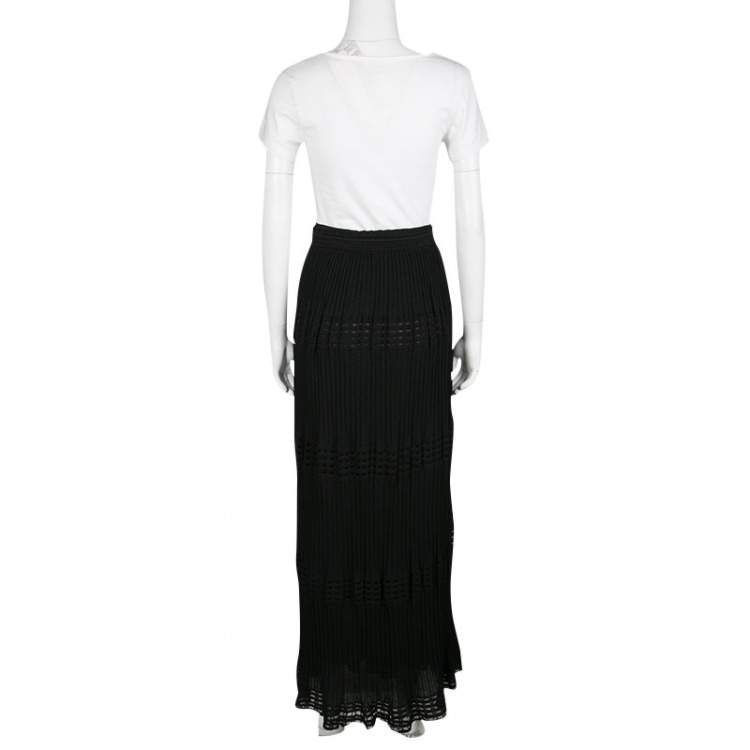 Pre Owned M Missoni Black Lurex Perforated Knit Pleated Skirt M