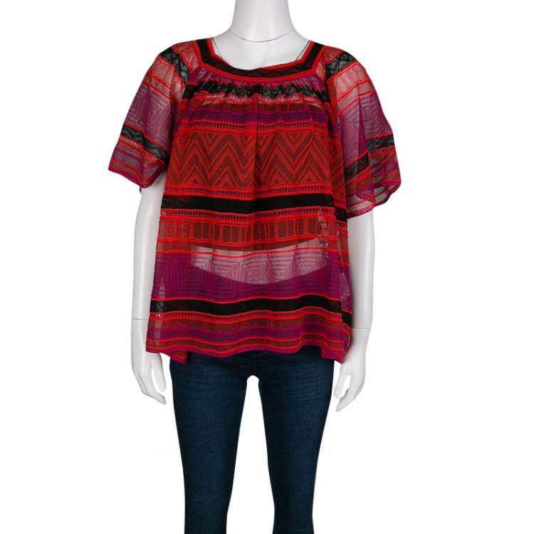 Pre Owned M Missoni Multicolor Striped Perforated Textured Knit Top M