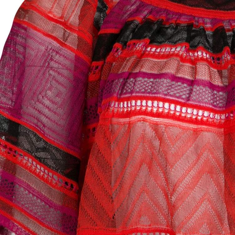 Pre Owned M Missoni Multicolor Striped Perforated Textured Knit Top M