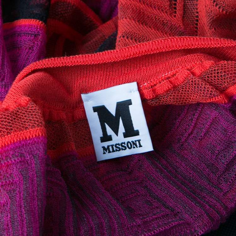 Pre Owned M Missoni Multicolor Striped Perforated Textured Knit Top M
