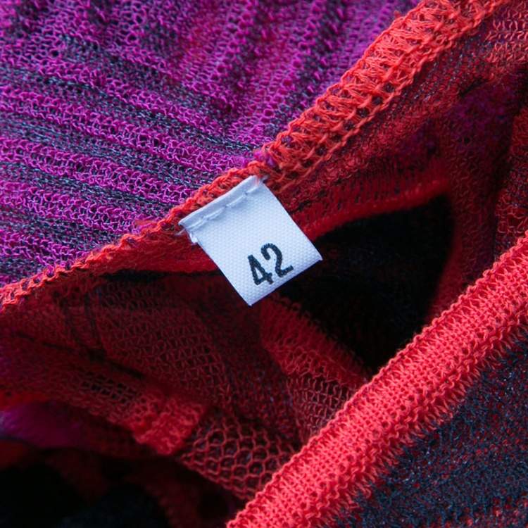 Pre Owned M Missoni Multicolor Striped Perforated Textured Knit Top M