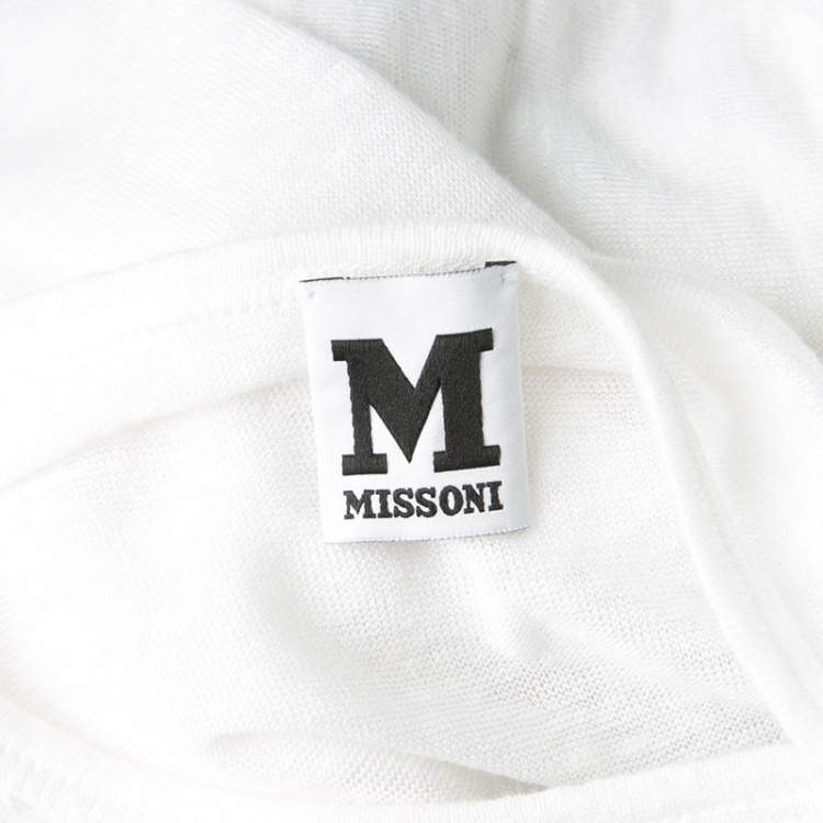 Pre Owned M Missoni White Knit Eyelet Panel Detail Short Sleeve Top M