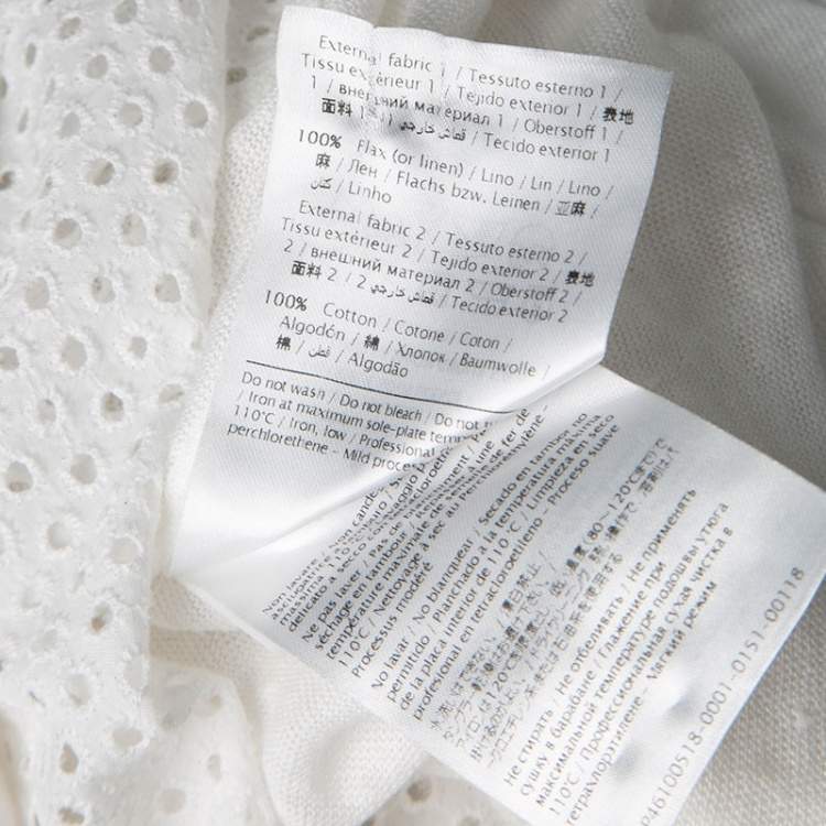 Pre Owned M Missoni White Knit Eyelet Panel Detail Short Sleeve Top M