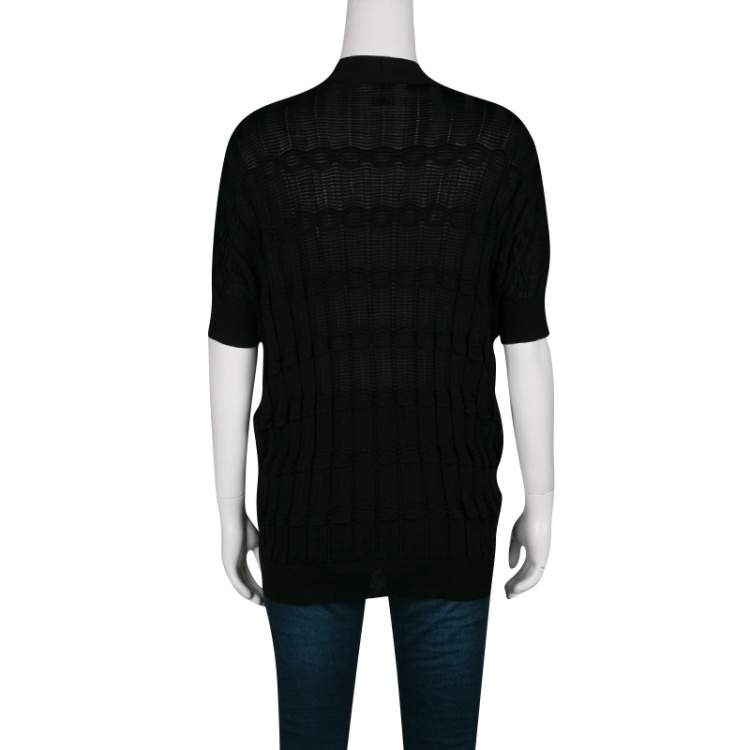 Pre Owned M Missoni Black Patterned Rib Trim Short Sleeve Cardigan S