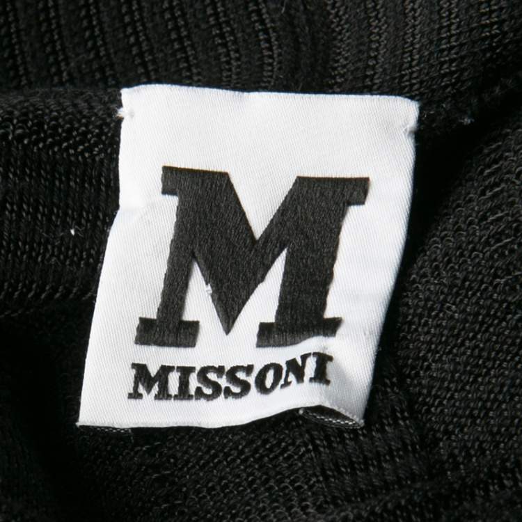 Pre Owned M Missoni Black Patterned Rib Trim Short Sleeve Cardigan S
