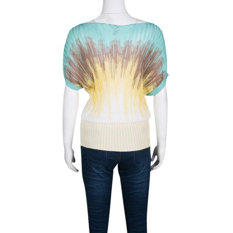Pre Owned M Missoni Multicolor Ribbed Knit Boat Neck Top L