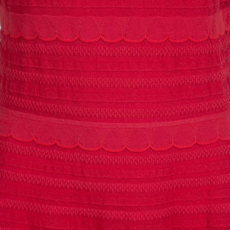 Pre Owned M Missoni Red Knit Ruffled Neck Sleeveless Maxi Dress M
