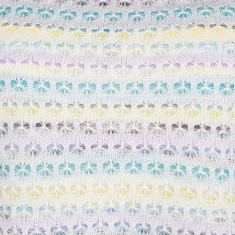 Pre Owned M Missoni Multicolor Striped Floral Crochet Knit Sleeveless Top L