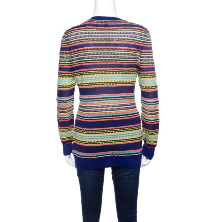 Pre Owned M Missoni Mutlicolor Patterned Knit Rib Trim Cardigan M