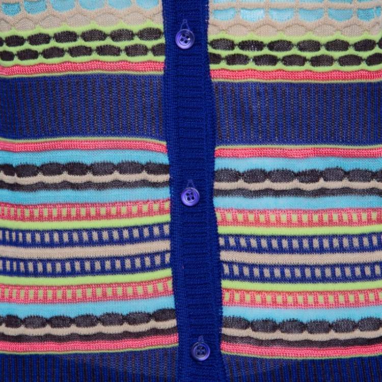 Pre Owned M Missoni Mutlicolor Patterned Knit Rib Trim Cardigan M