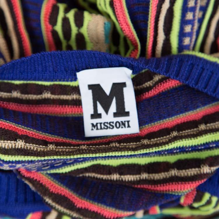 Pre Owned M Missoni Mutlicolor Patterned Knit Rib Trim Cardigan M